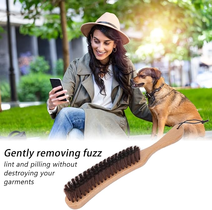 Clothes Brush Garment Brush Lint Remover Brush with Genuine Soft Horsehair and Wooden Handle for Coat Men Suits Shoes Jacket Furniture Car Mat and Pet Hair