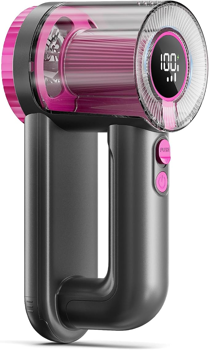 Rechargeable Fabric Shaver, 2-in-1 Lint Remover with 6-Blade | For sweaters, blankets, coats and cloth upholstery, with 200ml container, LED display, USB-C charging and 3 speeds