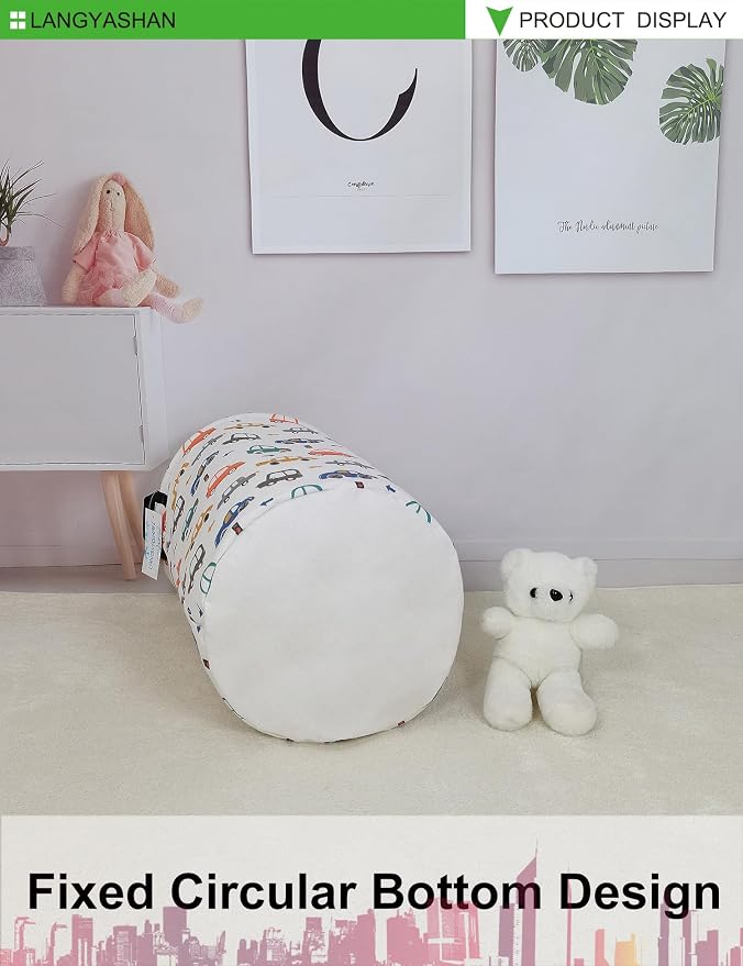 Round Laundry Basket Collapsible Storage Hamper Color Cars | Waterproof Canvas Foldable Baskets with sturdy Handles Multi-scene Organizer for Home Play Bedroom Gift Bin