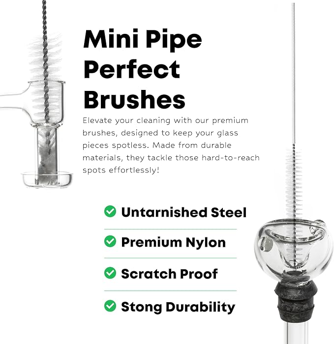 Pipe Perfect Mini Brush Set – 7-Piece Precision Cleaning Kit for Small & Hard-to-Reach Areas | Micro Detail Brushes for Glass, Metal & Silicone | Scratch-Safe, Durable & Reusable (Mini Pack)