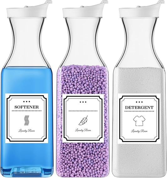 Laundry Detergent Dispenser,54oz Fabric Softener Dispenser,Plastic Liquid Laundry Detergent Container,Laundry Detergent Organizer for Laundry Room Organization with 4 Labels,3 Pack,White