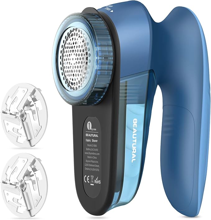 BEAUTURAL Fabric Shaver and Lint Remover, Portable Sweater Defuzzer | Battery Operated, 2 Speeds, 2 Replaceable Stainless Steel Blades, Remove Clothes Fuzz, Lint Balls, Pills, Bobbles
