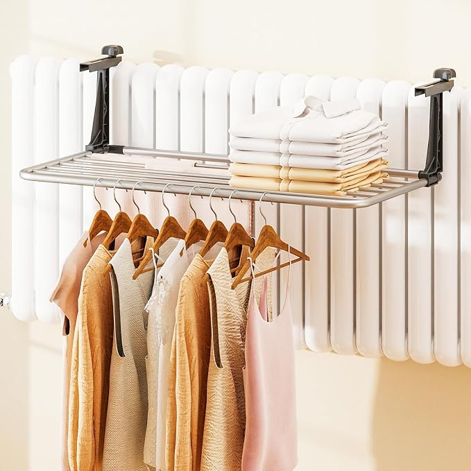 Giantex Portable Clothes Drying Rack, 31" Aluminum Hanging Laundry Rack with Adjustable and Foldable Brackets, Radiator Airer, Indoor Outdoor Towel Rack for Balcony Railings, Windowsill