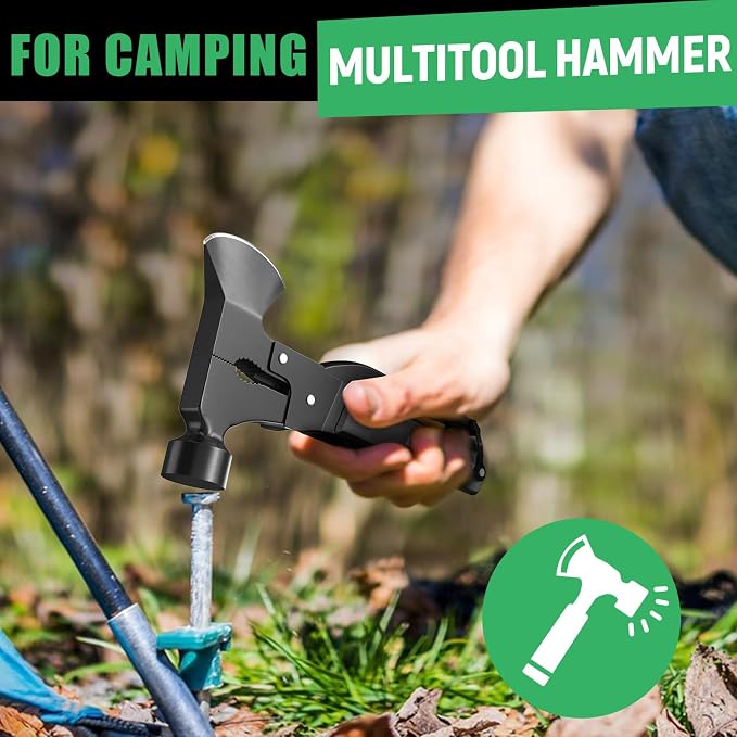 15-in-1 Multitool Axe Hatchet, Black | with Hammer, Knife, Saw, Essential for Camping, Hiking, Gifts for Men, Women, Dad, Husband, Birthday Gifts for Men