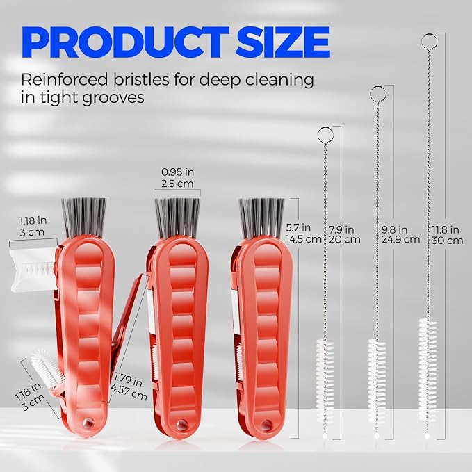 Holikme 6 Pack 4 in 1 Cup Lid Cleaning Brush 3 Straws Bottle Brush,Red | 4 in 1 Cup Lid Cleaning Brush Multifunctional Bottle Brush, Silicone Cup Lid Gap Cleaner, Bristle Crevice Cleaning Brush