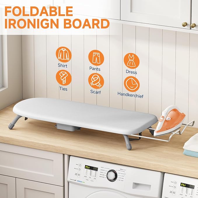 Small Ironing Board, Tabletop Iron Board with Iron Rest & Holder | 12 x 32 inchs, Mini Iron Board with Iron Rest, Non-Slip Feet, Suitable for Laundry Rooms, Bedrooms, Dormitories, Travel