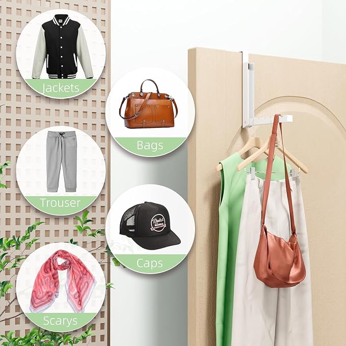 2-Pack Over The Door Hanger Foldable Clothes Drying Rack, Collapsible Hanging Coat Rack for Laundry Room & Bedroom, Space-Saving Compact Foldable Portable Clothing Hanger Hook, White