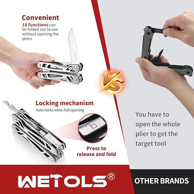 Multitool with Pocket Knife, Birthday Gifts for Men Women Mom Dad | 21-in-1 Stainless Steel Pliers with Screwdrivers, Self-locking Multi tools with EDC Sheath, Ideal for Home, Camping, Survival