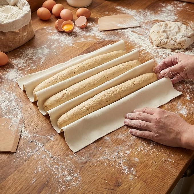 Baguette Bread Pan, Nonstick Baguette Pan for French Loaf Baking with Dough Scraper, Pastry Brush, Bread Lame, Replacement Blades, Banneton Cloth for Sourdough, Artisan Bake Baking