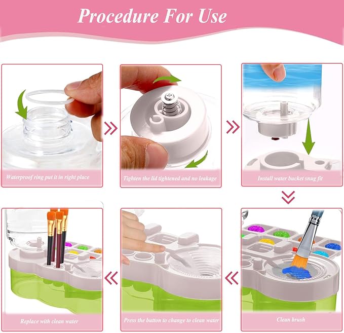 2026 Paint Brush Cleaner Brush Rinser Water Circulation, Brush Cleaner Painting Tool, Water Cycle Paint Brush Rinser With Brush Holder and Palette, Brush Rinser Dispenser for Adults Artist Kid (Green)