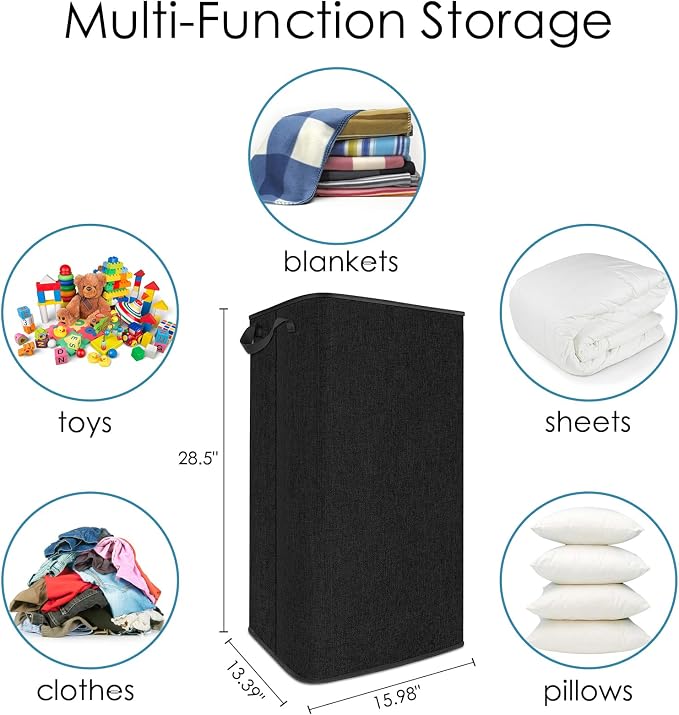SNIGJAT Extra Large Laundry Hamper, Folding 100L Laundry Basket, Black | Dirty Clothes Hamper for Bedroom, Rectangular Sturdy Laundry Basket for College, Dorm, Towels, Toys