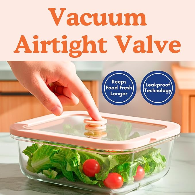 Non-Toxic Glass Food Containers with Lids, 2-Pack, 50 oz, Airtight, Beige | Plastic & BPA free. Glass body, glass lid & platinum silicone seal. Airtight & leakproof. Freezer & microwave safe.