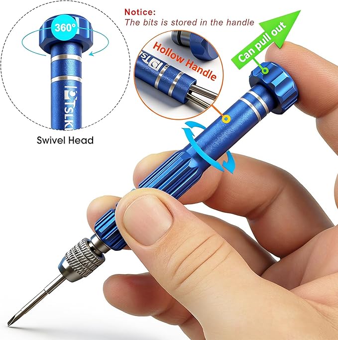 PTSLKHN Eye Glass Repairing Kit, S2 Steel Screwdriver with 15 Types of Screws, Precision Eyeglass Repair Tool Set (Blue 2in1-screws)