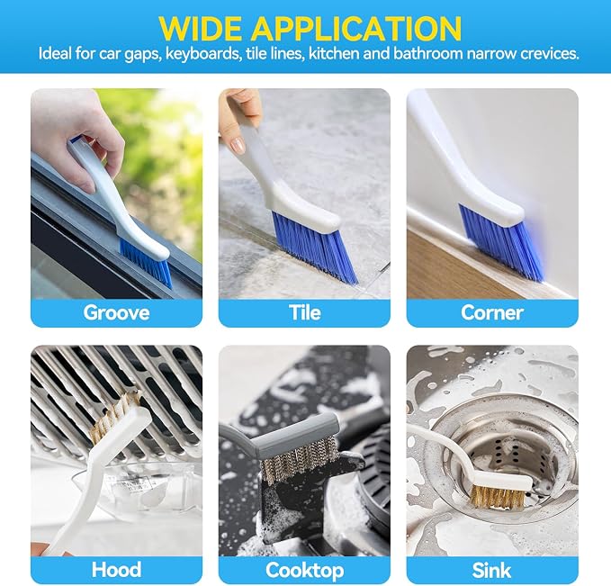 4PCS Crevice Cleaning Brush, Hard Bristle Gap Scrub Groove Brush for Home, Bathroom, Kitchen, Corners, Sink, Sliding Door Rails, Window Track, Tile Grout