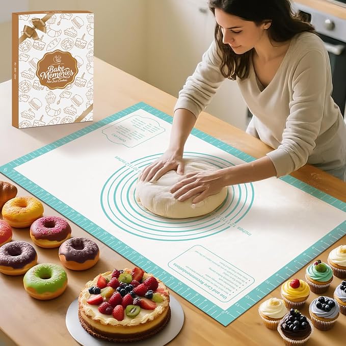 Silicone Pastry Mat for Dough Rolling, Silicone Baking Mat with Measurement, Nonslip Fondant/Pie Crust Mat for Making Cookies Macarons Baking Tools 32 x 24 Inch