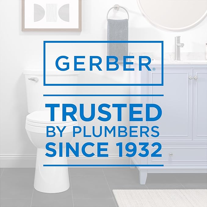 Gerber Maxwell Crest Two-Piece Toilet Round with 12-in Rough-in, ADA-Compliant Chair Height, High Efficiency 1.28 GPF, Soft-Close Seat and Install Kit with Wax Ring Included, White, GRS48320