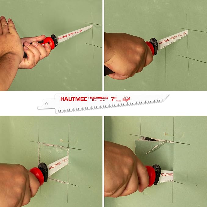 HAUTMEC 10-In-1 Multipurpose Hand Saw for Wood, Metal, Plastic & Drywall, Compact Hacksaw with Tool-Free Blade Change, Self-Locking Handle, Blade Storage Box & 10 Professional Saw Blades – HTHSH25032