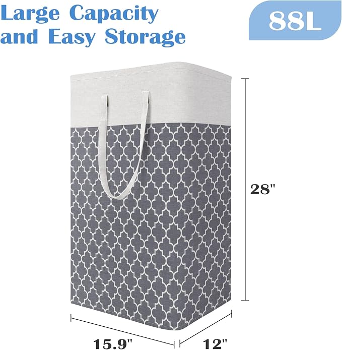 BlissTotes 3-Pack Laundry Basket, Laundry Hamper, Light Grey, 88L | Laundry Clothes Hamper, Hampers for Bedroom, Freestanding Hamper with Handles, Clothes Laundry Basket