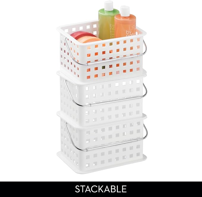 iDesign Portable Shower Caddy Basket with Handle, White | For College Dorm or Bathroom, Made in USA
