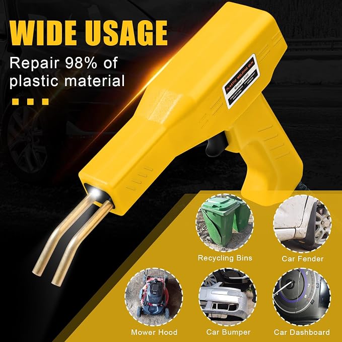 ATOLS Upgraded Plastic Welder, 1000PCS Staples, Pure Copper Transformer, Rapid Heating, Plastic Welding Kit, Hot Stapler Kit, Plastic Welder Gun Kit, Car Bumper Repair Kit, Plastic Repair Kit(Yellow)