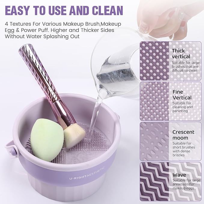 GOLIKEE Makeup Brush Cleaner Mat 3 in 1 Silicone Makeup Brush Cleaner Bowl Cosmetic Brushes Cleaning Tool Organizer for Storage and Air Drying (Pink)