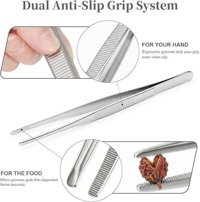 12-Inch Kitchen Tongs & Tweezers, Premium Cooking Utensils for Grilling, BBQ & Meat Handling, Stainless Steel Tong & Tweezer for Home Kitchen 1Pcs HULZJIL