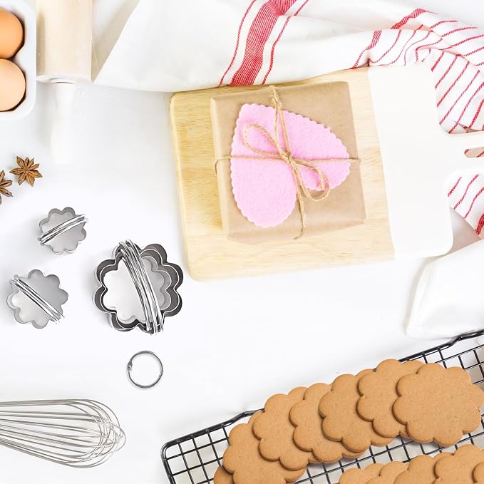 ALLTOP Scalloped Biscuit Cutters with Handle, Stainless Steel Cookie Cutter, Professional Baking Essential Tool for Pastry, Scone, Donut-Flower Shaped