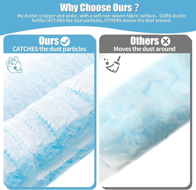 40 Count 360° Heavy Duty Duster Refills Compatible with Swiffer, Large Size-Extra Thick Disposable Electrostatic Duster Refill with 1 Short Handle for Furniture, Blinds, Ceiling Fans