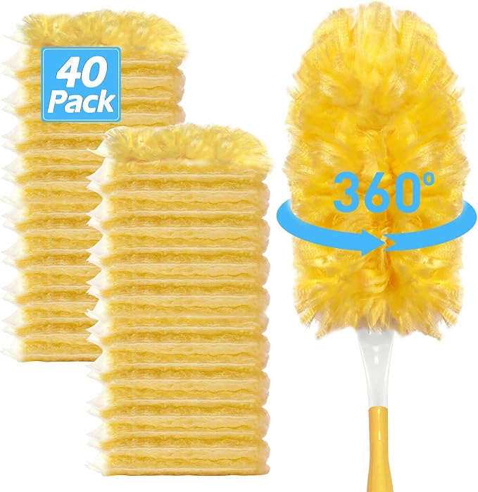 Heavy Duty Duster Refills for Swiffer Duster (40 Count) | 360° Unscented Disposable Multisurface Dusters with 1 Handle- for Home, Blinds, Fans & Corners, Yellow
