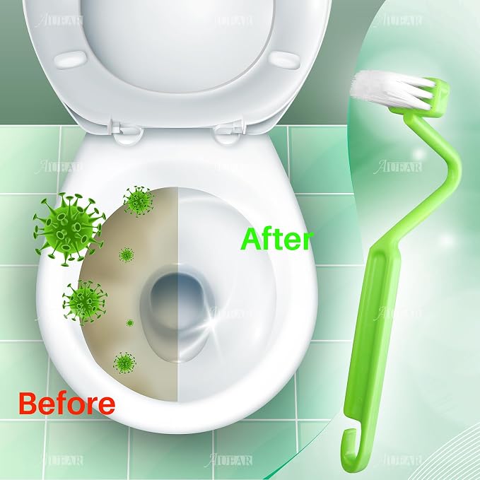 AUEAR 4 Pack Curved Toilet Brush 8" V Type Plastic Corner Rim Cleaning Edge
