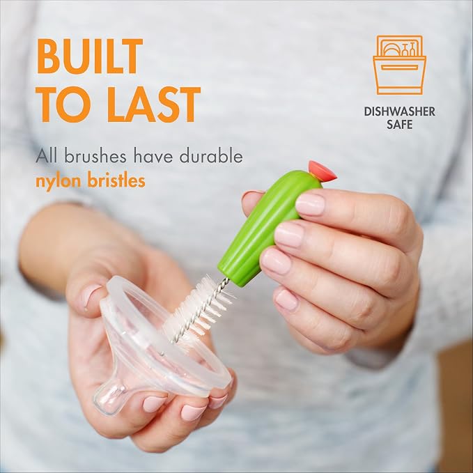 Boon Cacti Replacement Baby Bottle Brushes - Includes Bottle Cleaner Brush, Straw Cleaner Brush, Nipple Brush and Detail Brush for Baby Bottles - Newborn Essentials - Sage - 4 Count