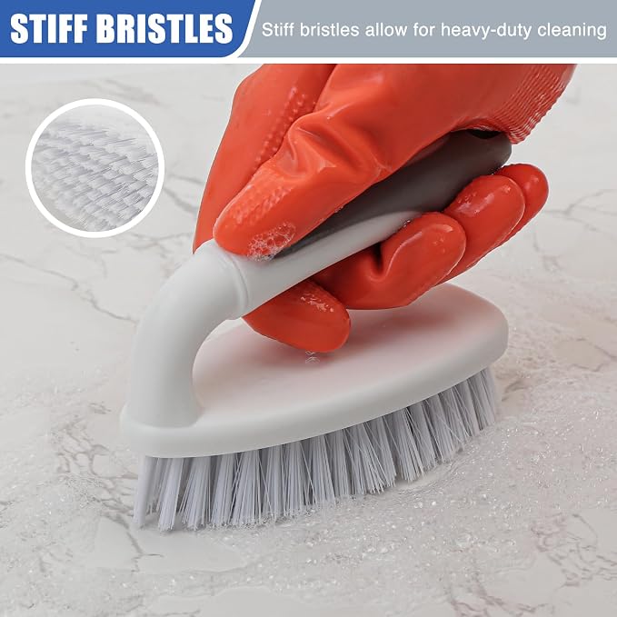 Scrub Brushes for Cleaning Bathtub Scrubber Heavy Duty Scrub Brush with Handle Stiff Bristle Cleaning Brush for Shower, Kitchen, Sink, Bathroom, Floor (Gray)