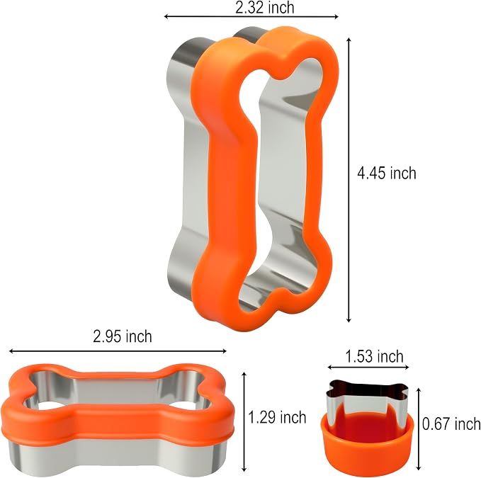 Dog Bone Shape Cookie Cutter Set, 3 Pieces - Large 4.45'' Small 2.95'' Mini 1.53'', Stainless Steel Dog Treats Cutters Biscuit Molds with Plastic Cover