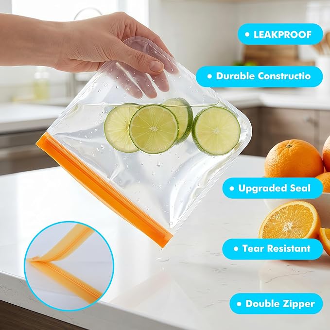 10 Pack Reusable Sandwich Bags Reusable Freezer Bags, Leakproof Silicone Food Storage Bag BPA Free Food Storage Contaizers, Gallon Freezer Snack Bag for Marinate Meat, Salad Fruit, Veggies, Lunch