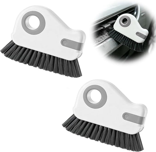 2 PCS 2 in 1 Groove Cleaning Brush, Multifunctional Window Track Cleaner with Hidden Scraper, Hard Bristle Grip Brush Sliding Door Cleaning Tool for Vehicle Home Office (Gray)