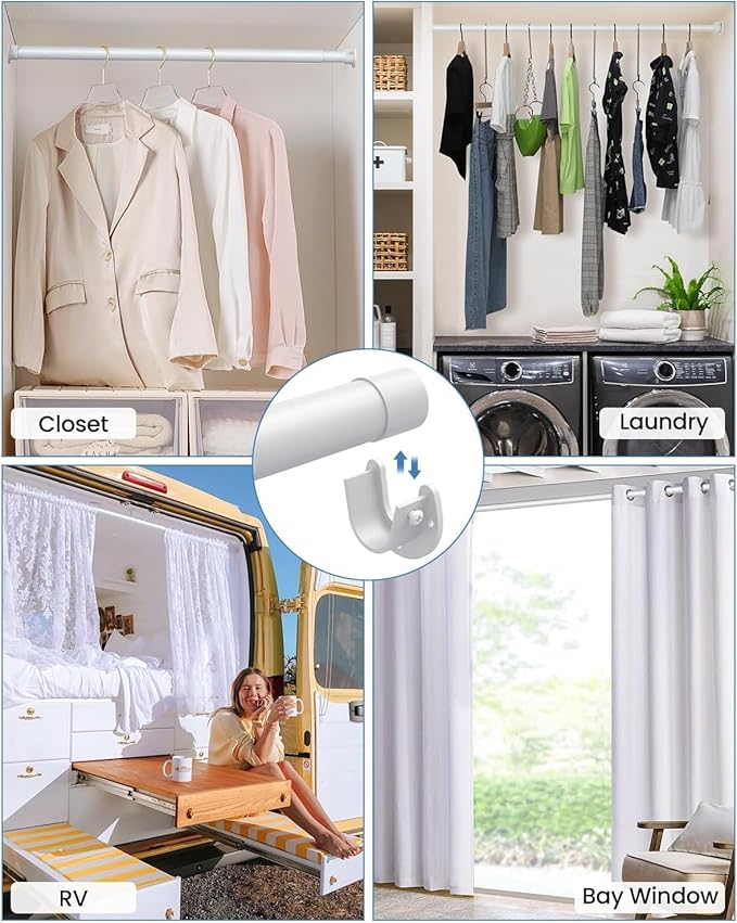 Supforce 3 PACK Closet Rods for Hanging Clothes, 17 to 54 Inches Stepless Adjustable Metal Closet Rod, 1.3 Inches Heavy Duty Clothes Hanging Rod for Closet Wardrobes Laundry RV, White