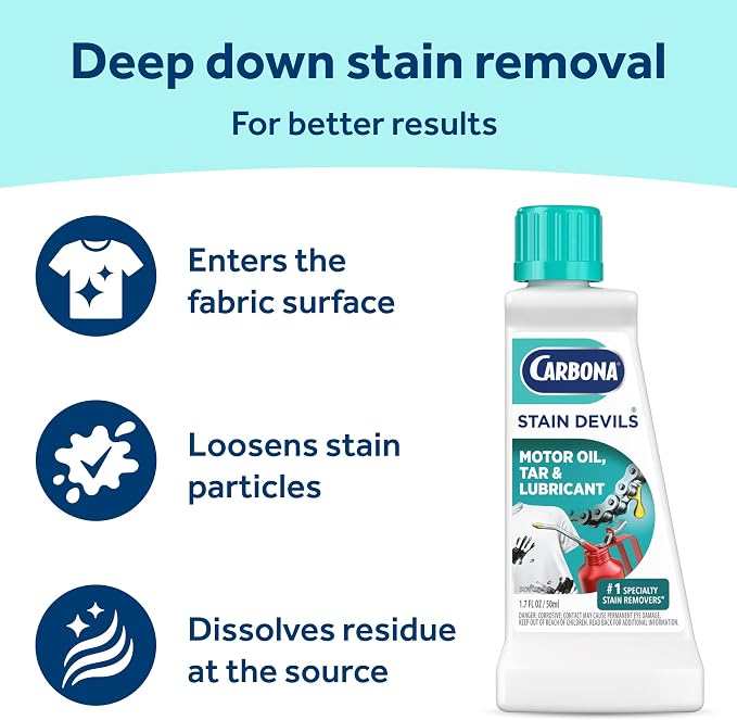 Carbona Stain Devils #7 (1.7 Fl Oz), Targeted Spot Cleaner for Motor Oil, Tar & Lubricant Stains, Safe on Skin & Washable Fabrics