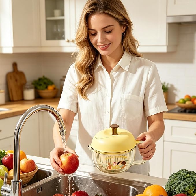 Vegetable Spinner - Compact Draining Kitchen Tool, Large Salad Spinner, Manual Fruit Vegetable Washer, Efficient Water Removal Basket | Fresh Produce Cleaning, Berry Rinsing, Cheese Drying