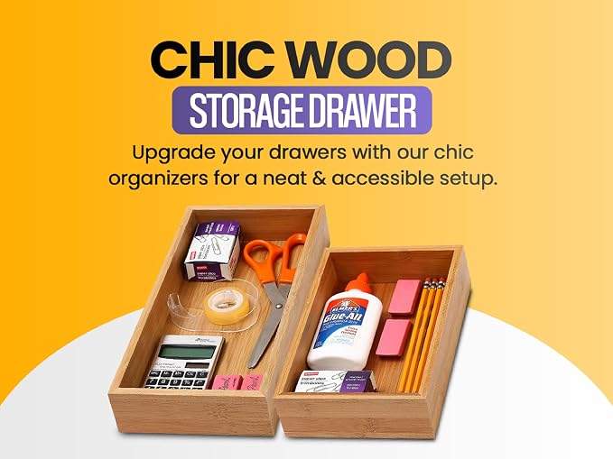 YBM Home Bamboo Drawer Organizer Storage Box for Kitchen Drawer, Junk Drawer, Office, Bedroom, Children Room, Craft, Sewing, and Bathroom 3x3x2 inch