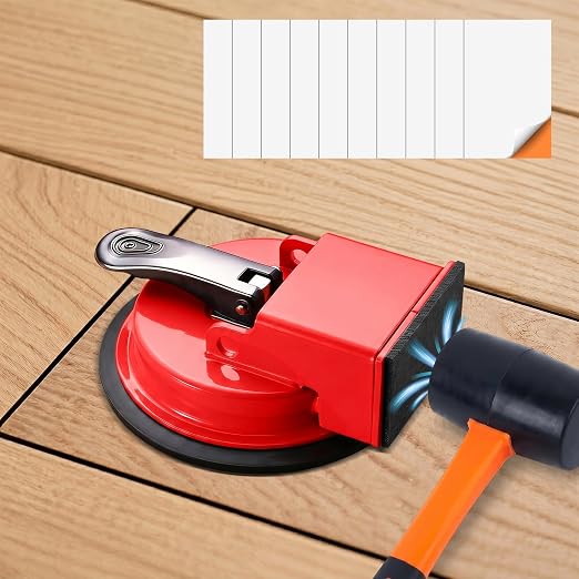 Floor Gap Fixer Tool, Bwaliffury 2026 New Heavy Duty Suction Cup Gap Puller With 10 Reusable Sticky Pads & Rubber Mallet, Floor Gap Fixer For Wood, Laminate, Tile, Vinyl Floor Gap Repair Tools, Red