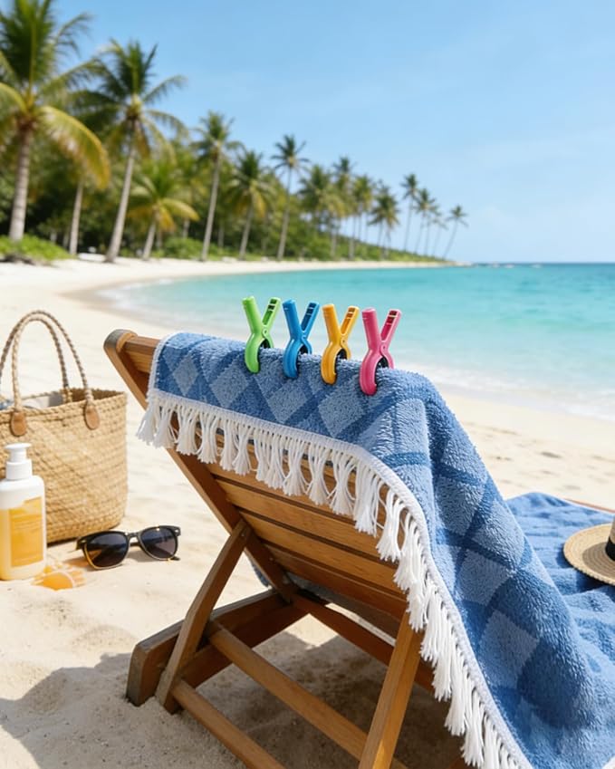 10 Pack Beach Towel Clips Heavy Duty Large Beach Essentials Chair Pool Clip | Beach accessories Silicone Protection Rust Resistant Spring Reusable Multi Use for Beach boat Cruise Camping and Outdoors