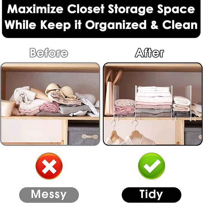 Shelf Dividers, 8 Pack Closet Organizers and Storage, Metal Closet Dividers Shelf Organizer for Wood Shelves, Linen Closet Organization Separators for Purse Handbag Sweater Clothes Wardrobe Cabinet