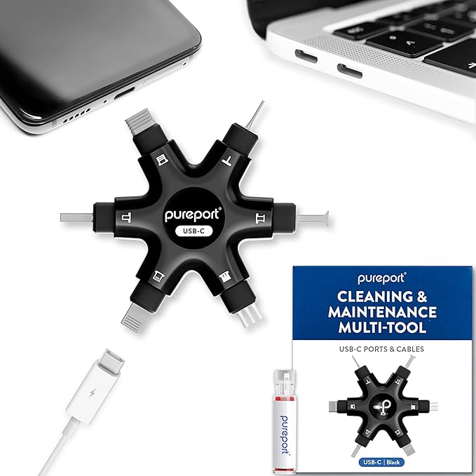 PurePort USB-C Multi-Tool Kit Repair & Clean Phone,Tablet,PC Ports (Black) | Clean Repair & Restore Cell Phone Tablet & Laptop, Fix USB C Ports & Cables, Fix Unreliable & Bad Connections