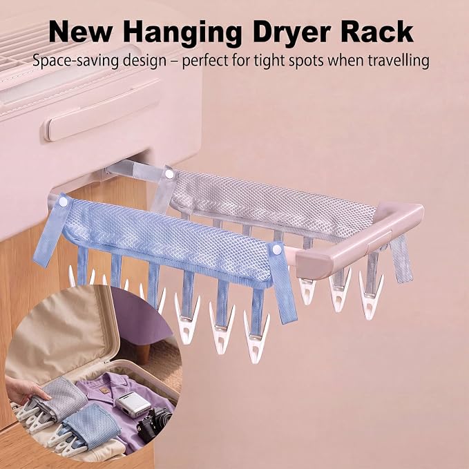 Travel Clothes Drying Hanger for Heated Clothes Airer & Clothes Drying Rack Clothesline, Foldable Portable Mesh Drying Rack with 6 Clips for Sock Underwear Bra Towel Home Cruise Outdoor 2 Pack