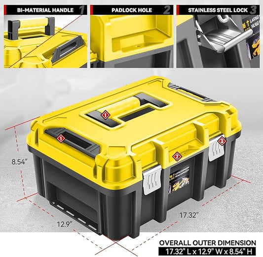 Auto Dynasty 17-Inch Tool Box, 2Pcs Toolboxes Organizer Storage with Removable Tray and Portable Handle for Garage Workshop Home Office Car Trunk, Yellow