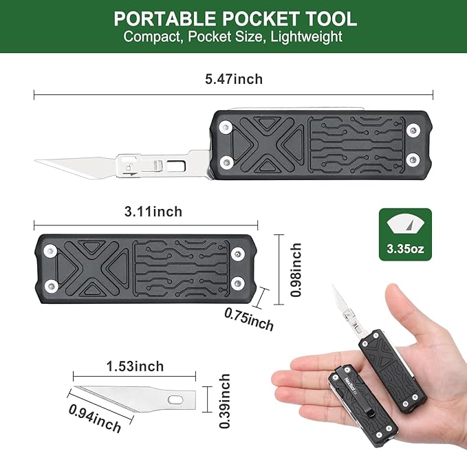NexTool Pocket Tool E1, EDC Folding Pocket Knife Multitool | 10-in-1 Mini Multitool, Replaceable Exactor Blade, Scissors, Dual-head Screwdriver, EDC Tools for Engraving, Cutting, Repair