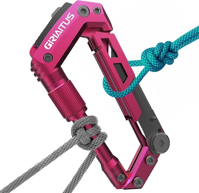 Dark Pink Color Multitool Carabiner EDC Pocket Knife Gifts for Women | EDC Carabiners Keychain with Bottle Opener, Rope Cutter, Window Breaker, multitool for Mom Wife Camping Hiking (Deep Pink)