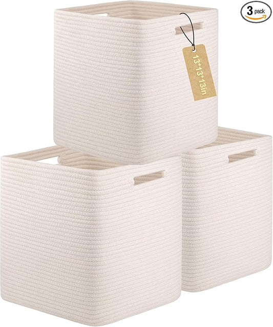 OIAHOMY Storage Cubes, 13 Inch Cube Storage Organizer, Collapsible Storage Bins, Baskets for Organizing, Storage Bins for Shelves-White, 3-PACK