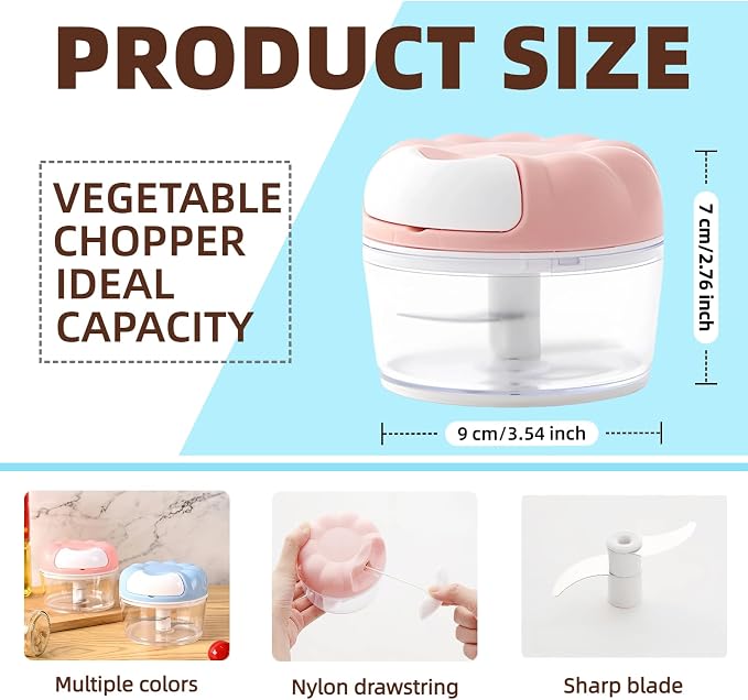 Mini Manual Food Processor Vegetable Chopper,Portable Hand Pull String Onion Chopper for Veggies, Fruits, Garlic, Nuts, Herbs, Ice cube,Cooking Gadgets & Kitchen Essentials,160ml (Pink)