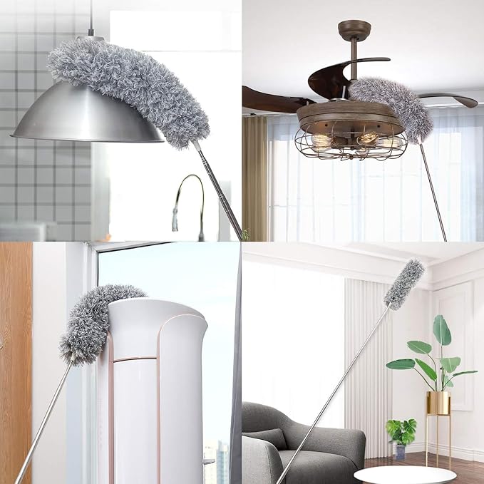 UIMO Microfiber Ceiling Fan Cleaner with 30–100" Telescopic Pole | Extendable Duster for High Ceilings and Fans, Bendable Washable Head, Reusable Cleaning Tool for Furniture, Cars, Keyboard
